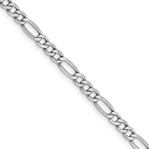 4.5mm 14K White Gold Hollow Figaro Chain Necklace 24 Inch